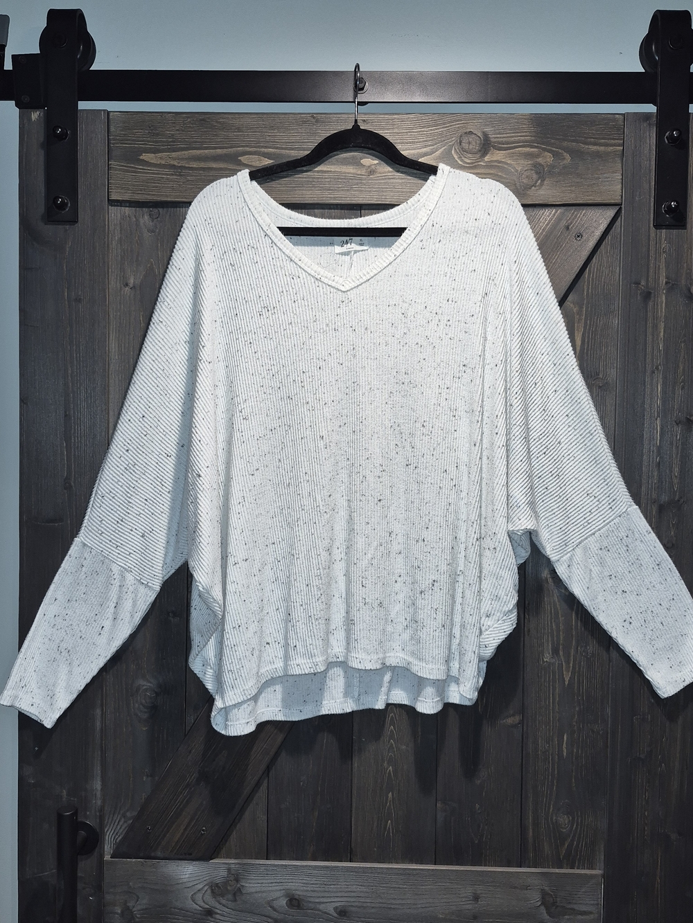 Relaxed V-Neck White With Black Specs Women's Top